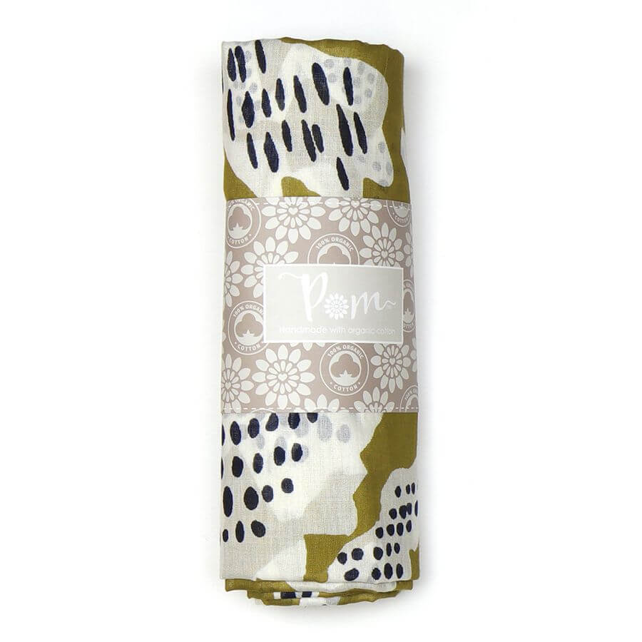Mustard Olive, Navy and White Abstract Tulip Print Scarf | The Jewellery Stop
