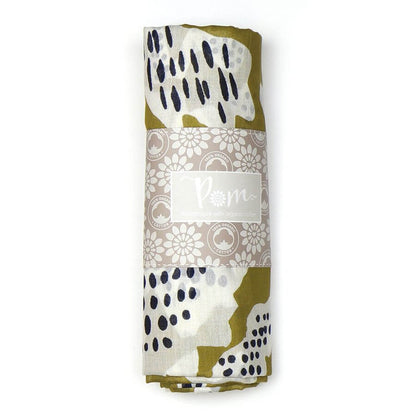 Mustard Olive, Navy and White Abstract Tulip Print Scarf | The Jewellery Stop