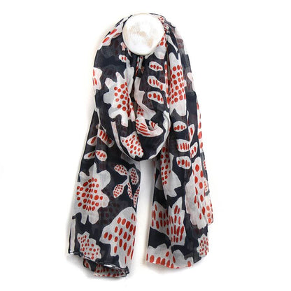 Navy, Red And White Abstract Tulip Print Scarf | The Jewellery Stop
