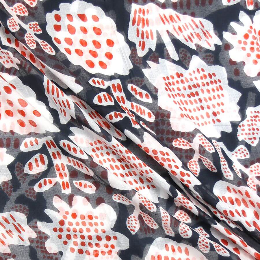 Navy, Red And White Abstract Tulip Print Scarf | The Jewellery Stop