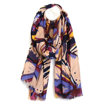 Purple and Blue Arty Flower Print Scarf | The Jewellery Stop