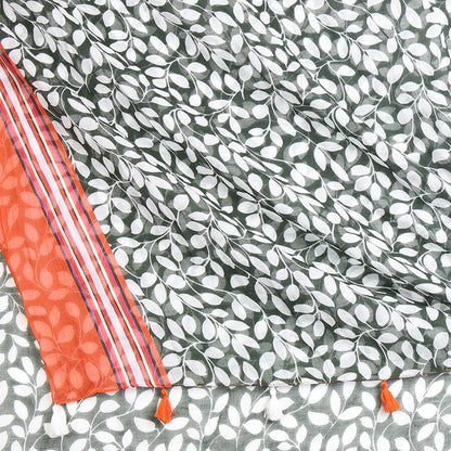 Deep Olive Leaf Print Scarf with Orange Border | The Jewellery Stop