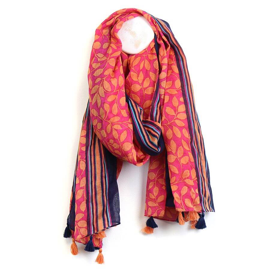 Pink and Orange Leaf Print Scarf | The Jewellery Stop