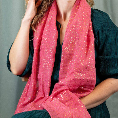 Coral Scarf With Mini Gold Dot Foil Print | The Jewellery Stop