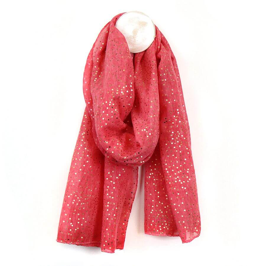 Coral Scarf With Mini Gold Dot Foil Print | The Jewellery Stop