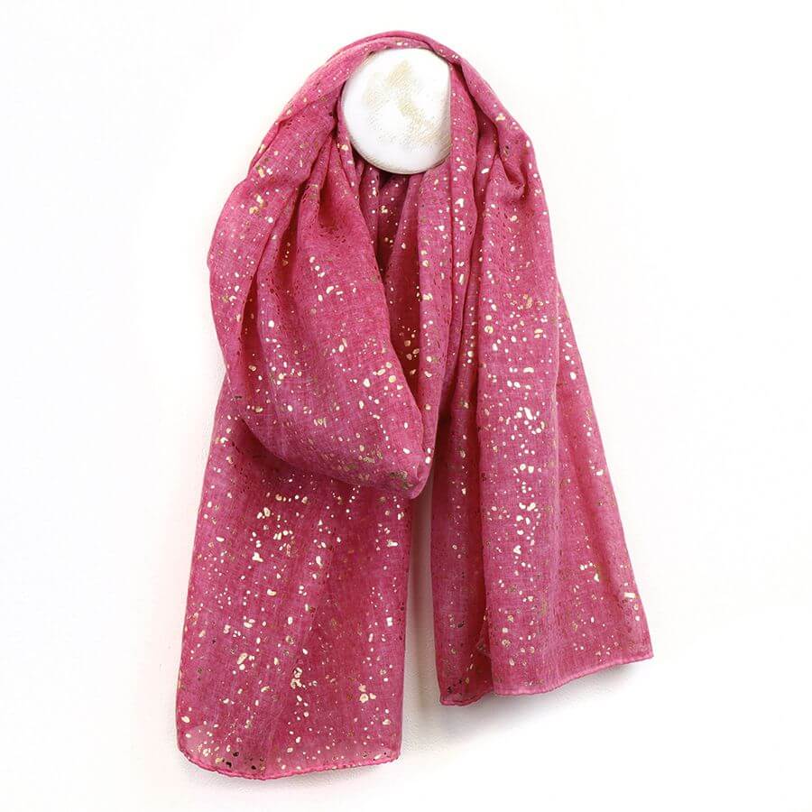 Raspberry Scarf With Rose Gold Speckle Foil Print | The Jewellery Stop