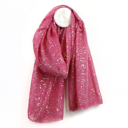 Raspberry Scarf With Rose Gold Speckle Foil Print | The Jewellery Stop