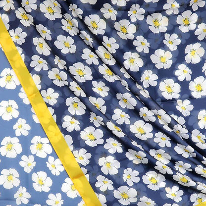 Navy and Yellow Silk Feel Scarf With White Pansy Print | The Jewellery Stop