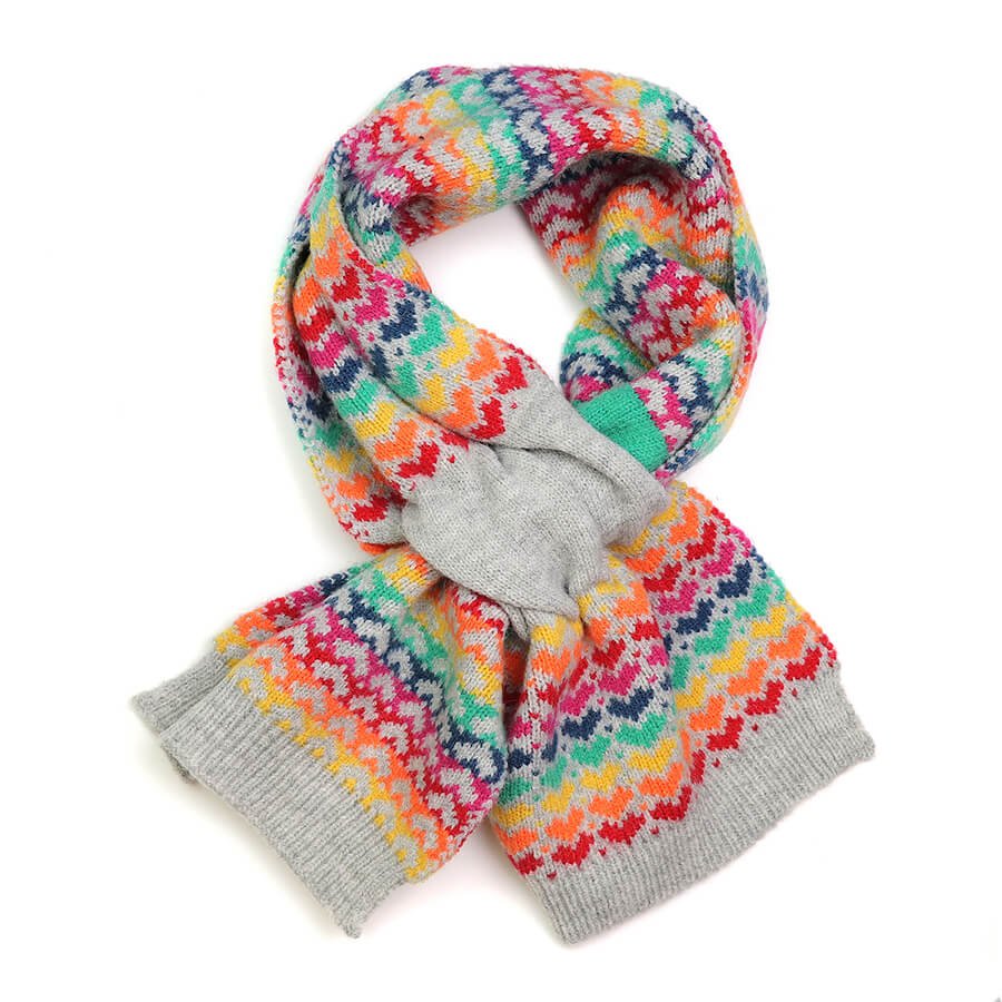 Grey Pull Through Scarf With Rainbow Hearts | The Jewellery Stop