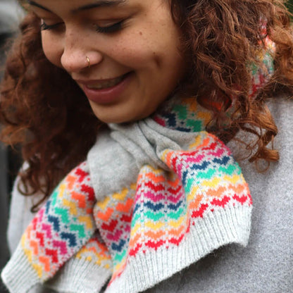 Grey Pull Through Scarf With Rainbow Hearts | The Jewellery Stop
