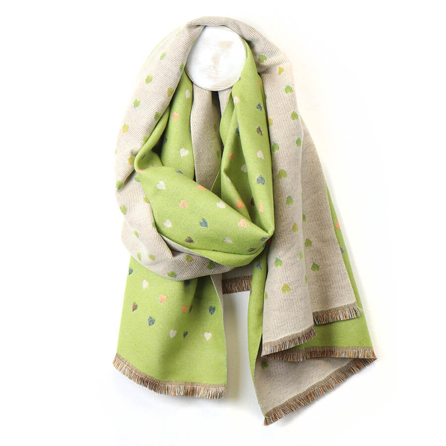 Lime Reversible Mini Polka Dot Hearts Scarf | The Jewellery Stop