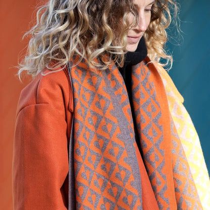 Orange Retro Tiled Heart Jacquard Scarf | The Jewellery Stop