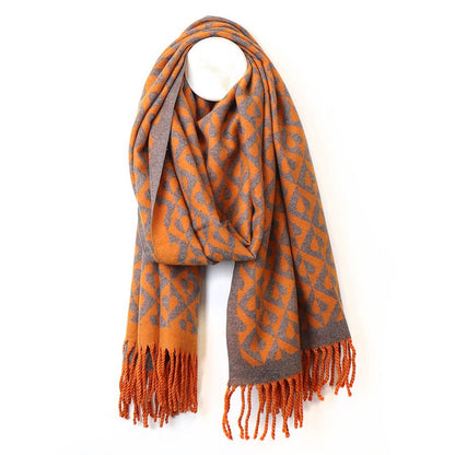 Orange Retro Tiled Heart Jacquard Scarf | The Jewellery Stop