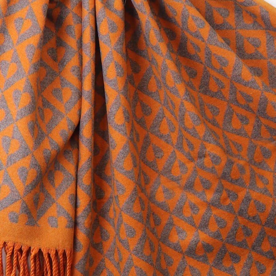 Orange Retro Tiled Heart Jacquard Scarf | The Jewellery Stop
