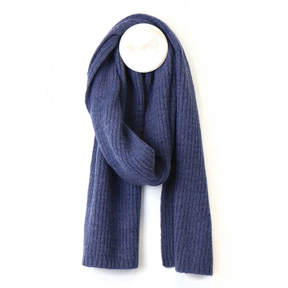 Dark Denim Mini Cable Knit Plain Scarf | The Jewellery Stop