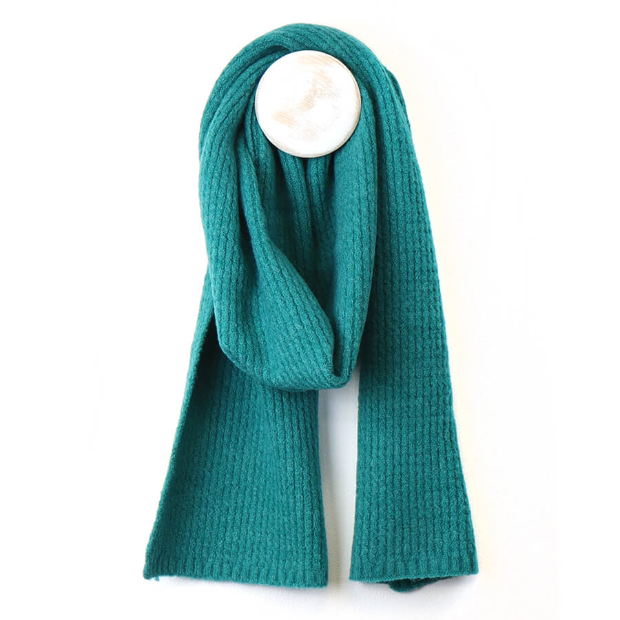 Bright Teal Cable Knit Plain Scarf | The Jewellery Stop