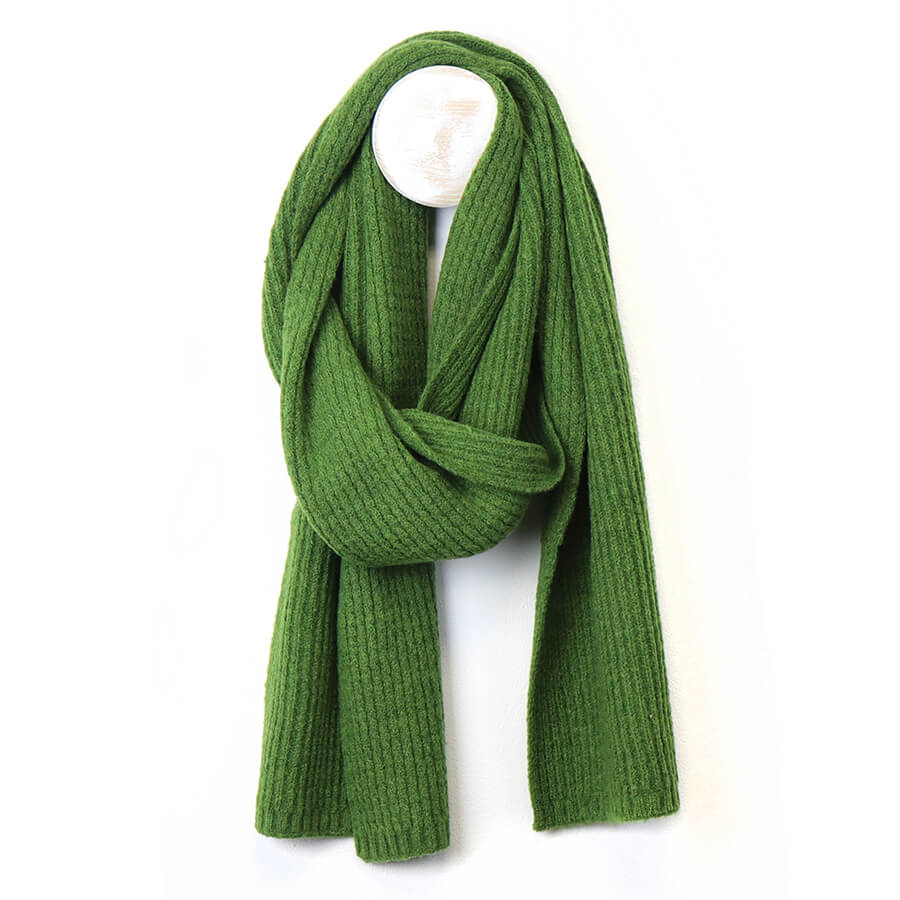 Green Mini Cable Knit Plain Scarf | The Jewellery Stop