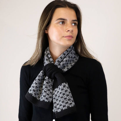 Black and White Scandi Floral Pull Through Scarf | The Jewellery Stop