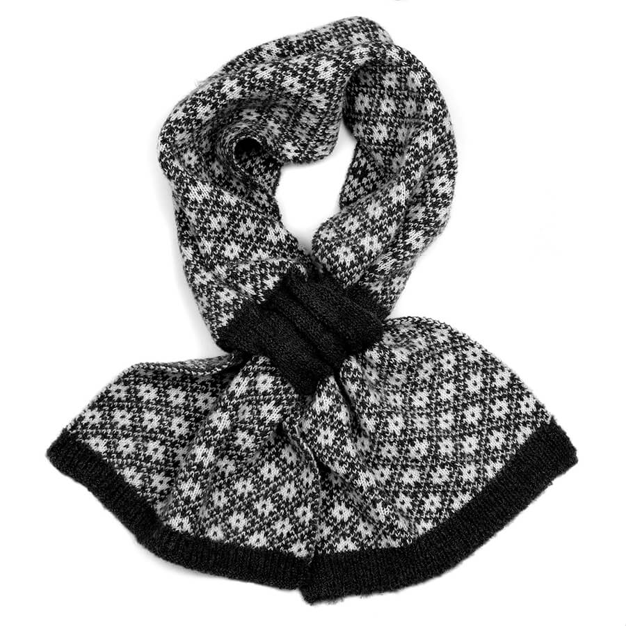 Black and White Scandi Floral Pull Through Scarf | The Jewellery Stop