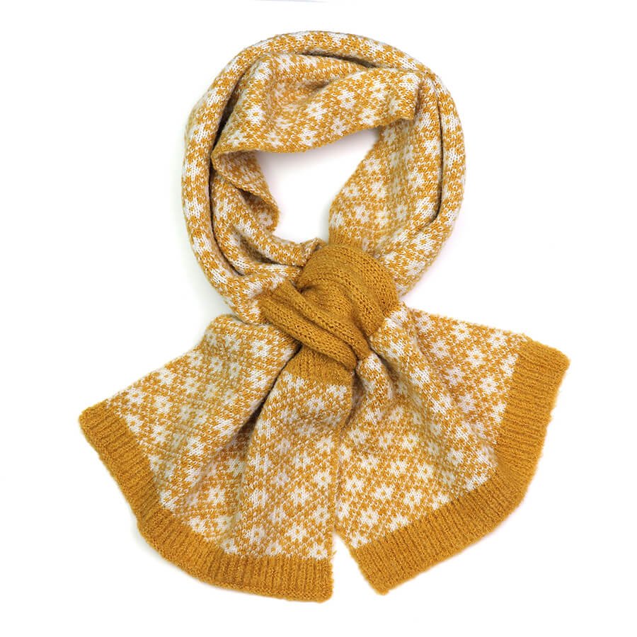 Mustard And White Scandi Floral Pull Through Scarf | The Jewellery Stop