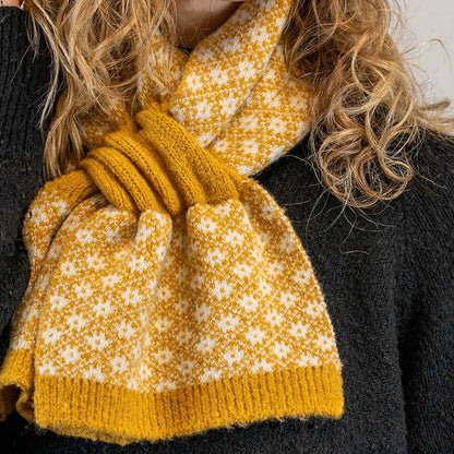 Mustard And White Scandi Floral Pull Through Scarf | The Jewellery Stop