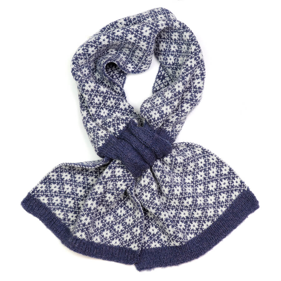 Navy And White Scandi Floral Pull Through Scarf | The Jewellery Stop