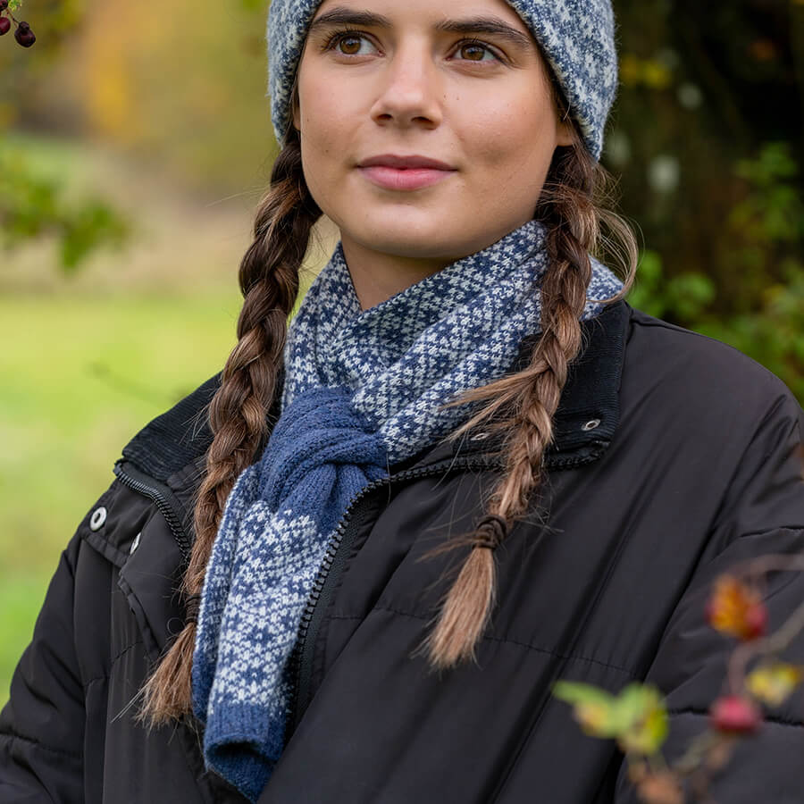 Navy And White Scandi Floral Pull Through Scarf | The Jewellery Stop