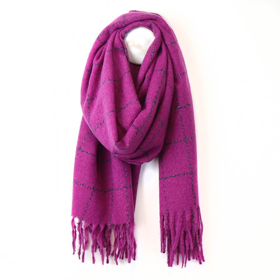 Magenta Running Stitch Checked Scarf | The Jewellery Stop