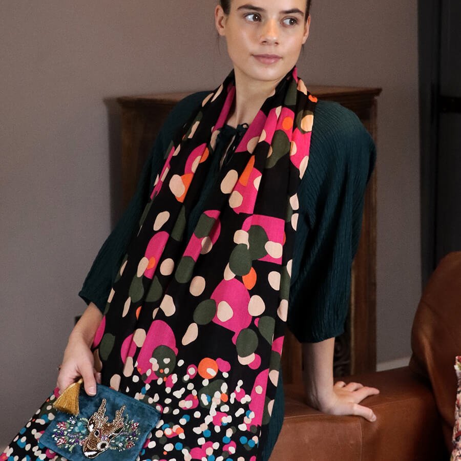 Black Multi Mix Graduated Spot Print Scarf | The Jewellery Stop