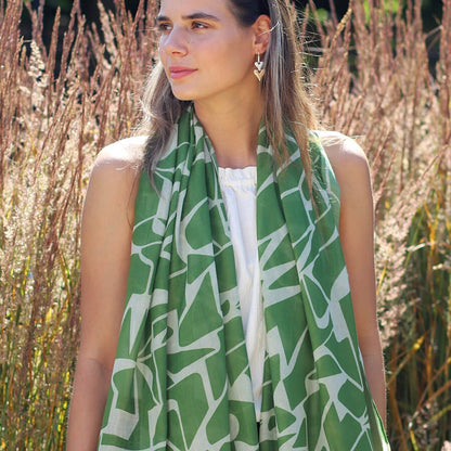 Green And Cream Abstract Shatter Print Scarf | The Jewellery Stop