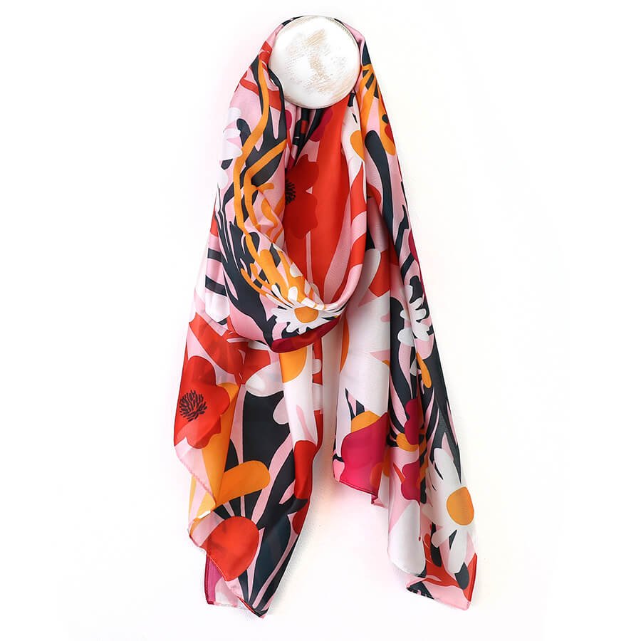 Vibrant Hot Mix Silk Feel Scarf With Floral Print | The Jewellery Stop