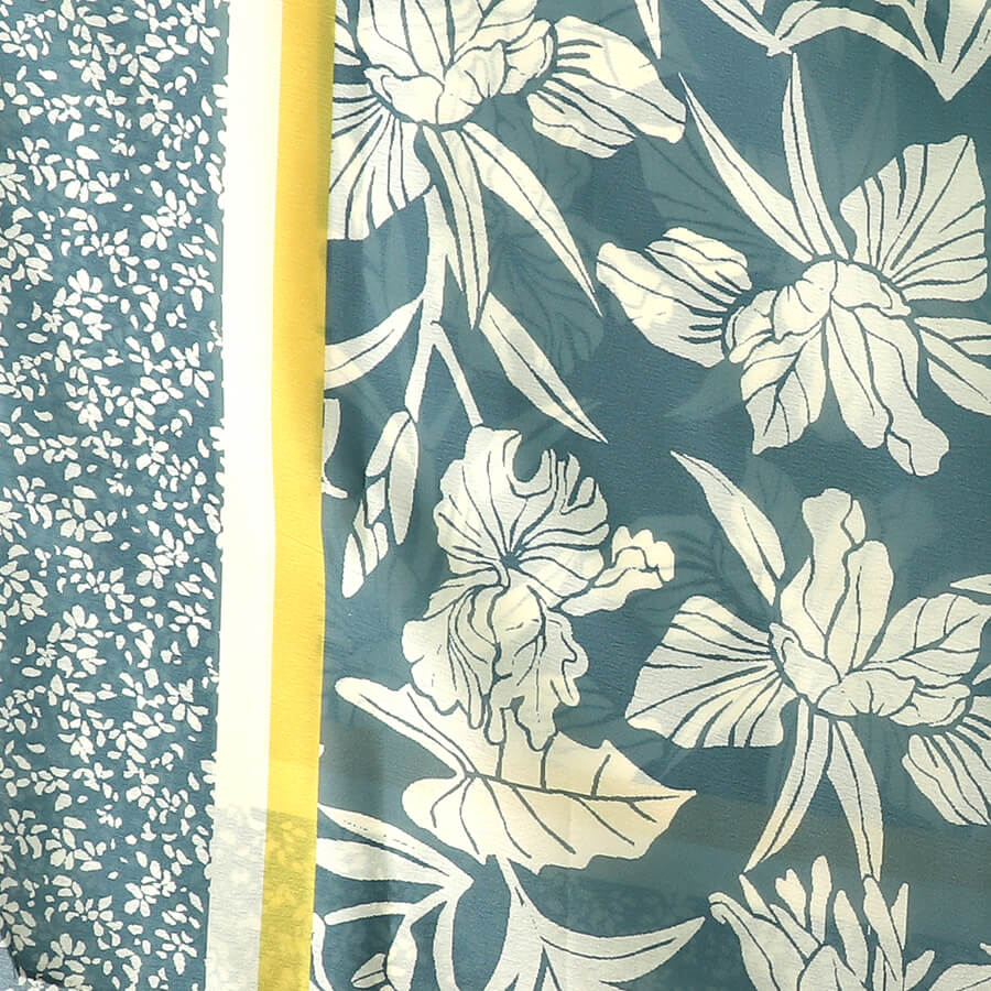 Dark Aqua Silk Feel Scarf With Floral Print | The Jewellery Stop