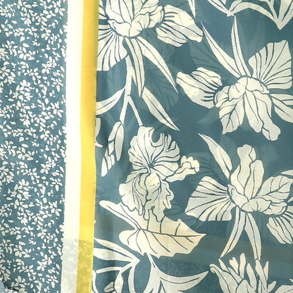 Dark Aqua Silk Feel Scarf With Floral Print | The Jewellery Stop