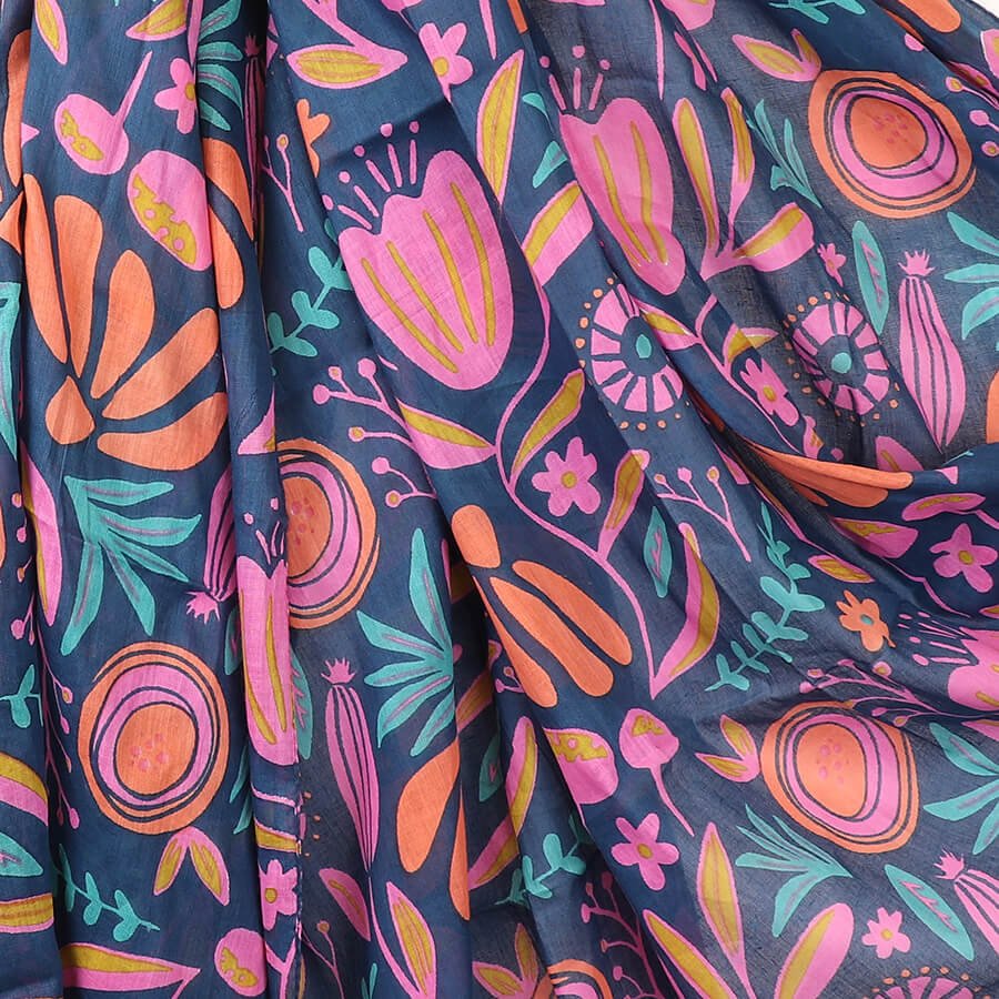 Navy, Pink And Orange Abstract Meadow Print Scarf | The Jewellery Stop