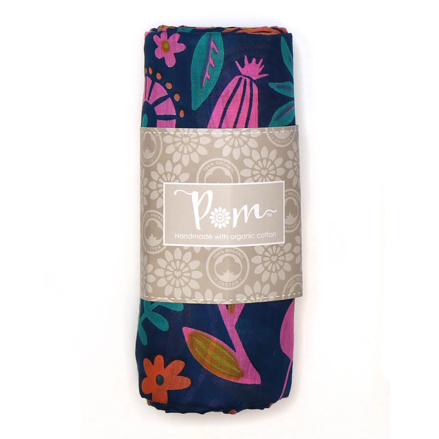 Navy, Pink And Orange Abstract Meadow Print Scarf | The Jewellery Stop