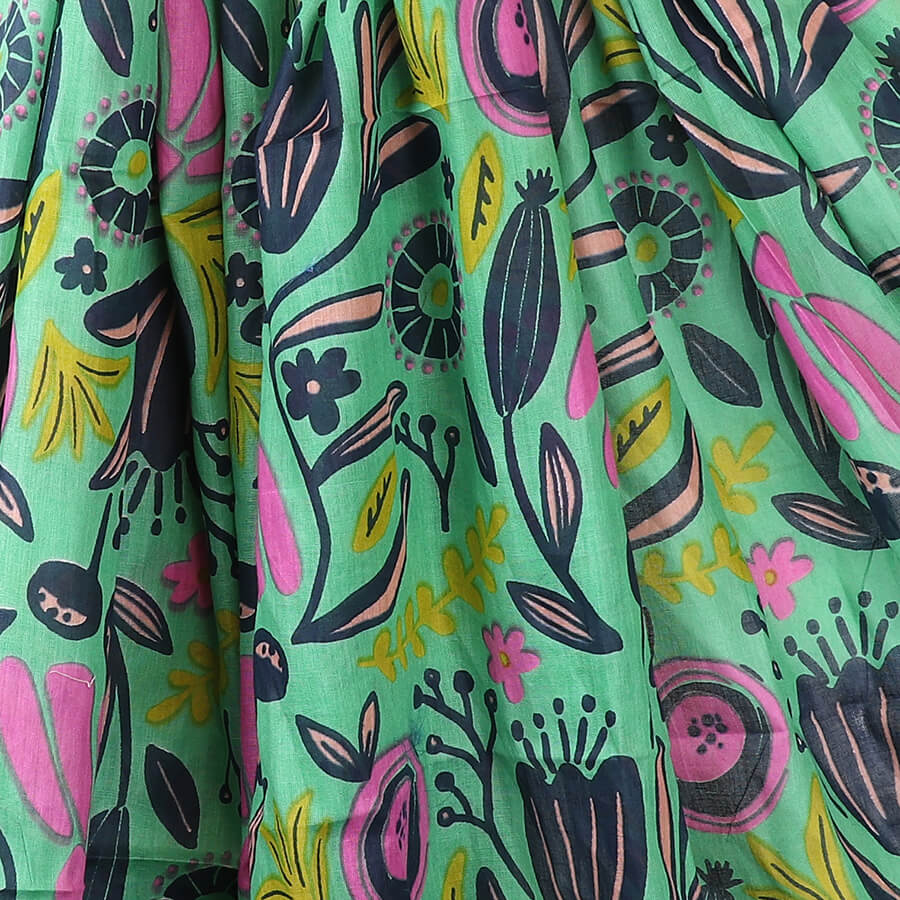Green, Pink And Navy Abstract Botanical Print Scarf | The Jewellery Stop