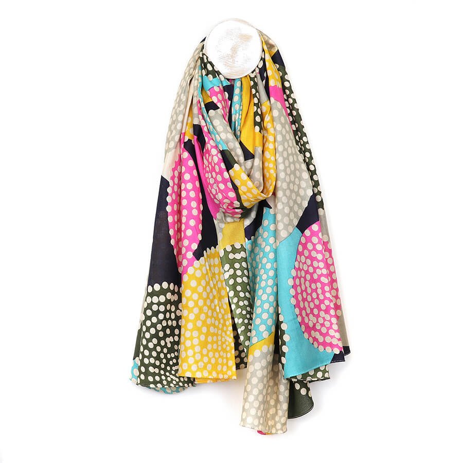 Black, Pink And Yellow Circle Spotty Scarf | The Jewellery Stop
