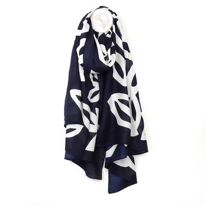 Deep Navy Leaf Silhouette Print Scarf | The Jewellery Stop
