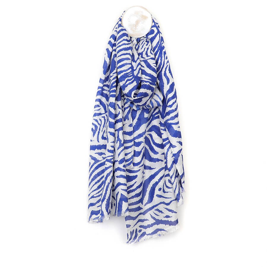 Cobalt Blue Abstract Zebra Print Scarf | The Jewellery Stop