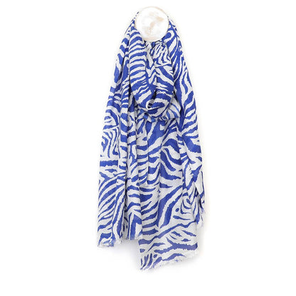 Cobalt Blue Abstract Zebra Print Scarf | The Jewellery Stop