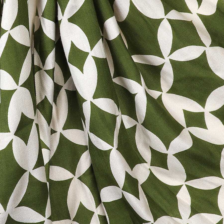 Olive Green Geo Print Twill Scarf | The Jewellery Stop
