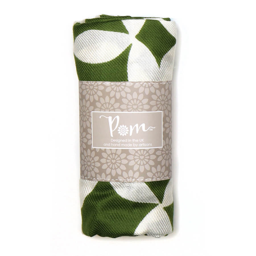 Olive Green Geo Print Twill Scarf | The Jewellery Stop