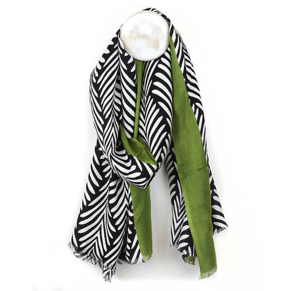 Olive Border Monochrome Fern Print Scarf | The Jewellery Stop