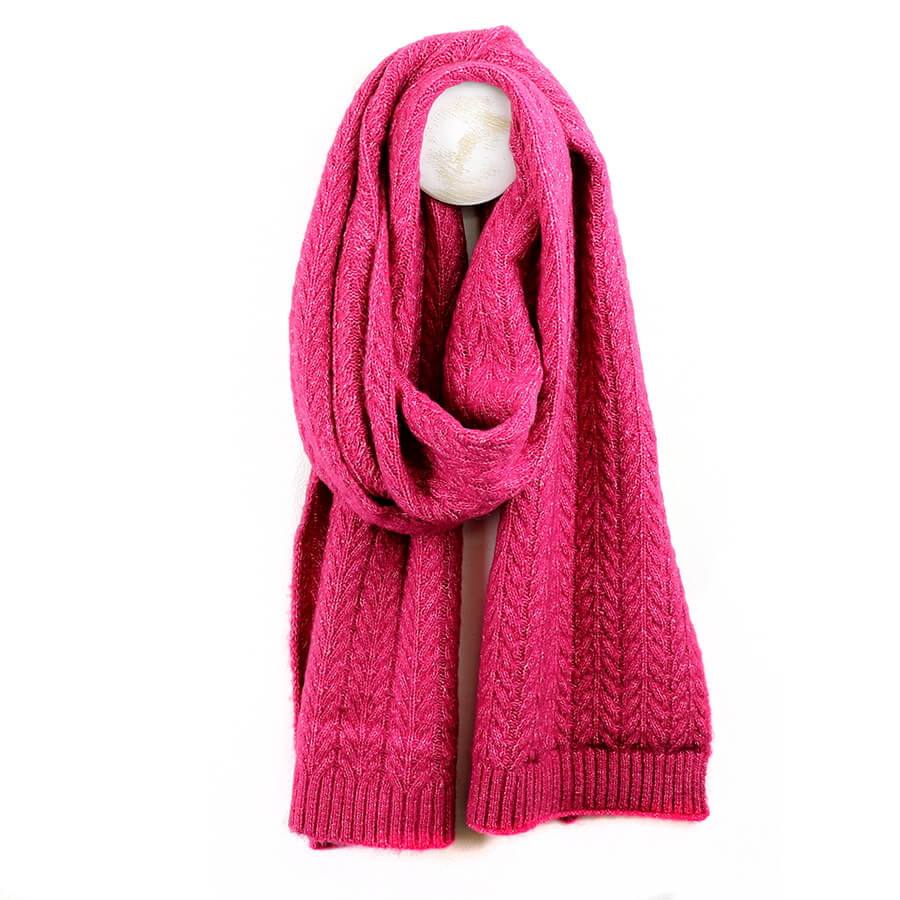 Pink Recycled Yarn Herringone Cable Knit Scarf | The Jewellery Stop