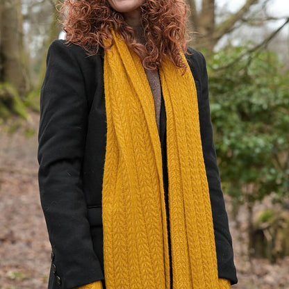 Mustard Recycled Yarn Herringone Cable Knit Scarf | The Jewellery Stop