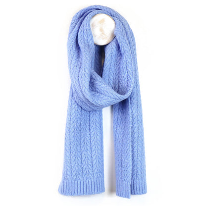 Ice Blue Recycled Yarn Herringone Cable Knit Scarf | The Jewellery Stop