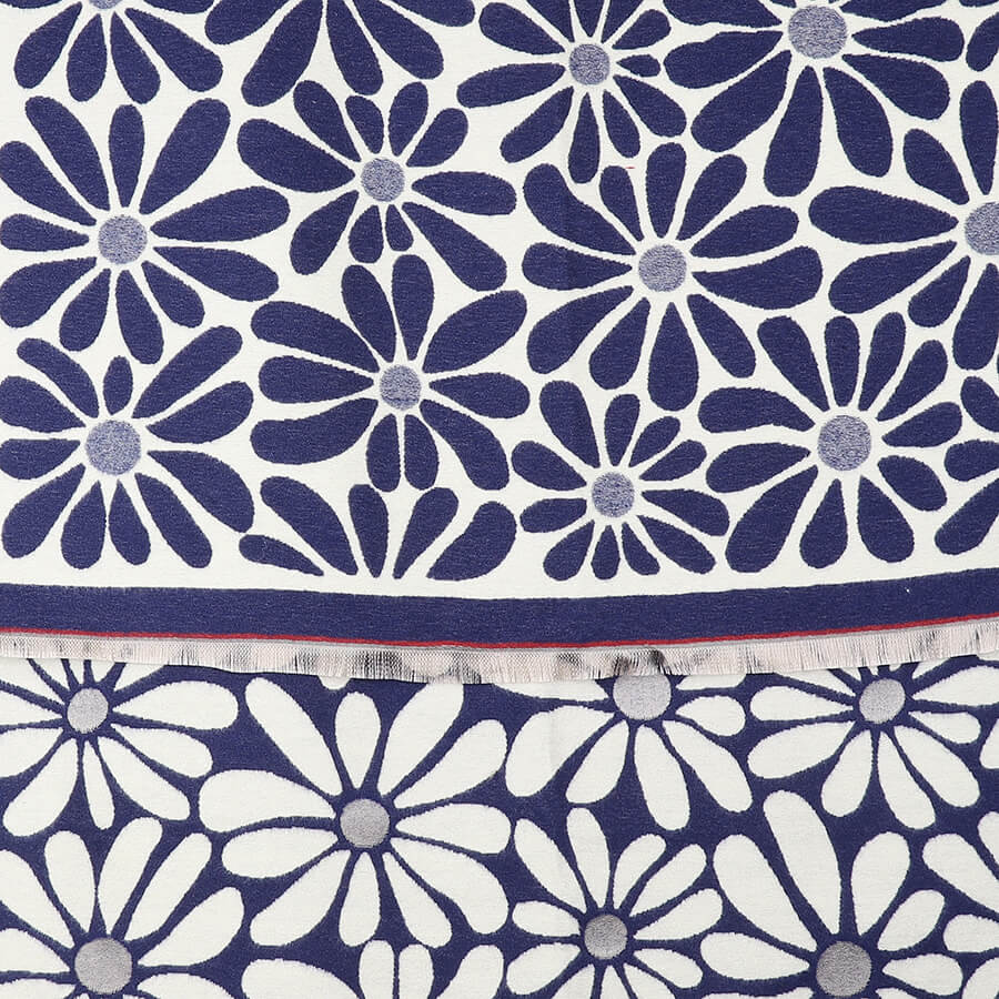 Navy Retro Daisy Jacquard Scarf | The Jewellery Stop