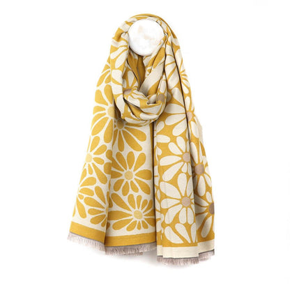 Mustard Retro Daisy Jacqard Scarf | The Jewellery Stop