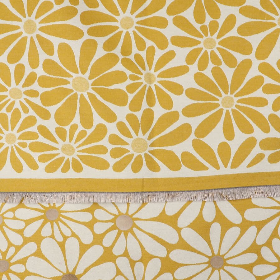 Mustard Retro Daisy Jacqard Scarf | The Jewellery Stop