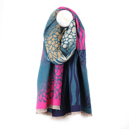 Teal And Pink Pebbles And Waves Pattern Scarf | The Jewellery Stop